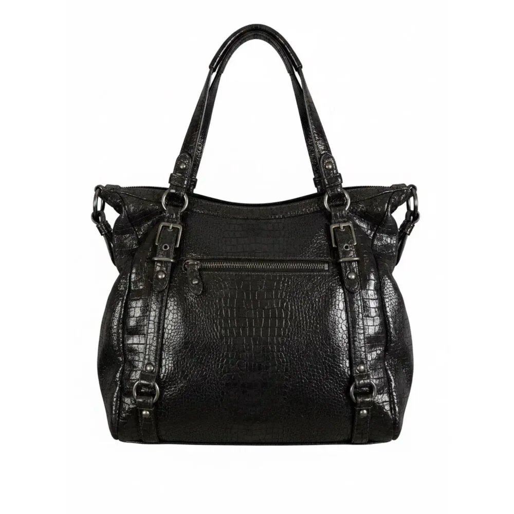 COACH 15384 CROCODILE EMBOSSED MADISON STYLE BLACK LEATHER TOTE BAG CARRYALL